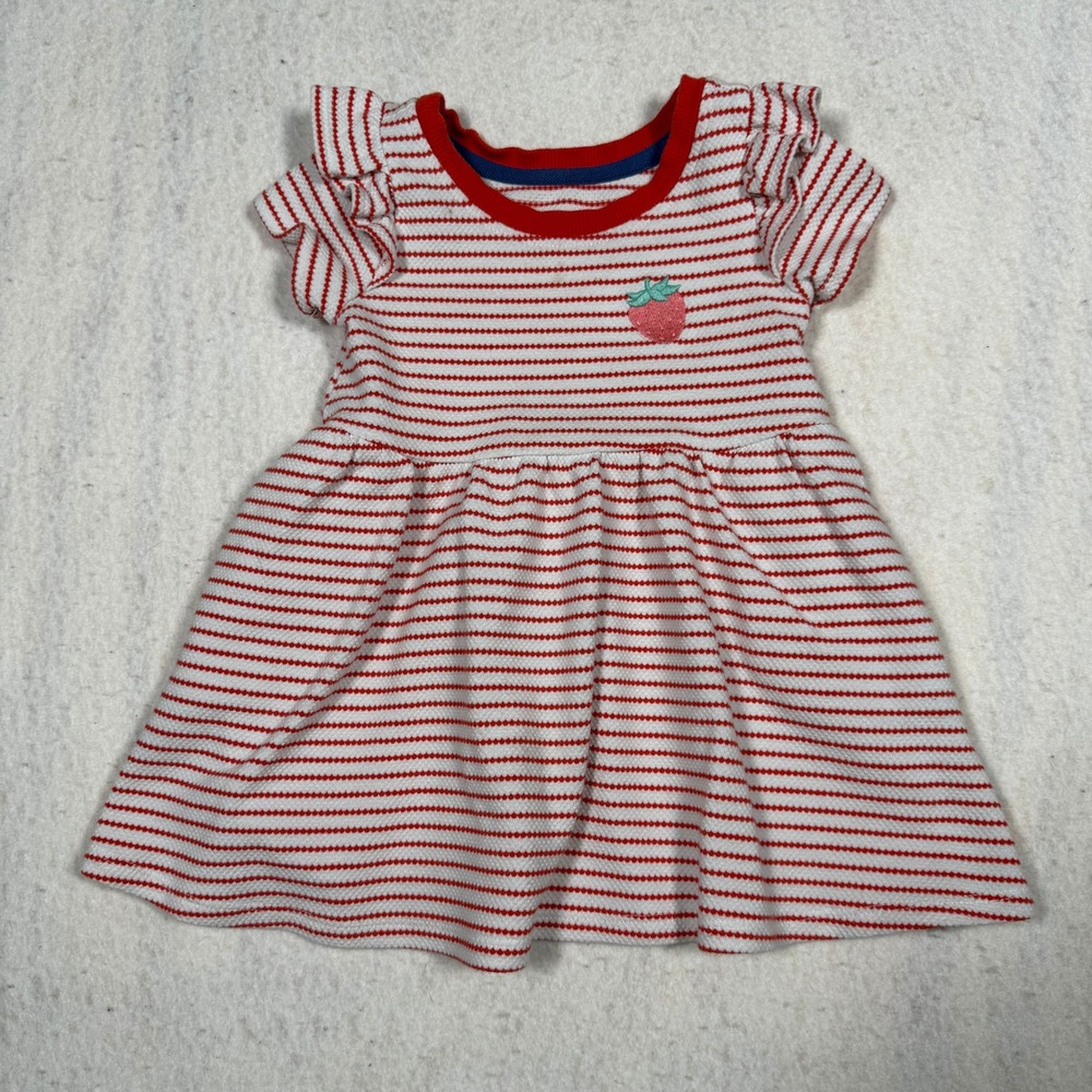 Wonder Nation Baby Girl Red White Striped Strawberry Ruffle Dress 18M